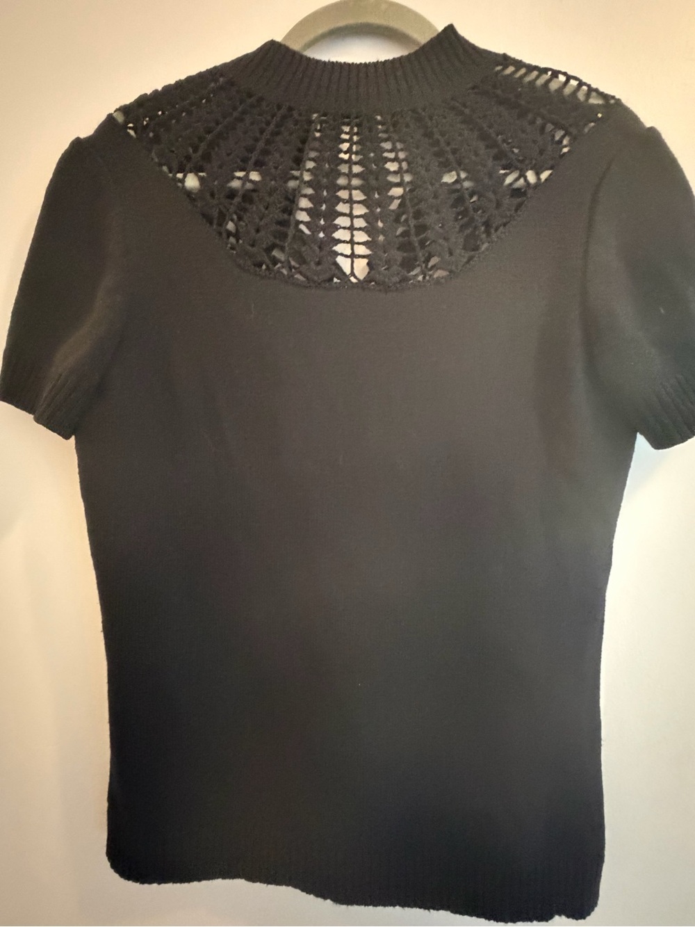 St. John Short-Sleeve Knit Top with Crochet Yoke - Picture 3 of 3